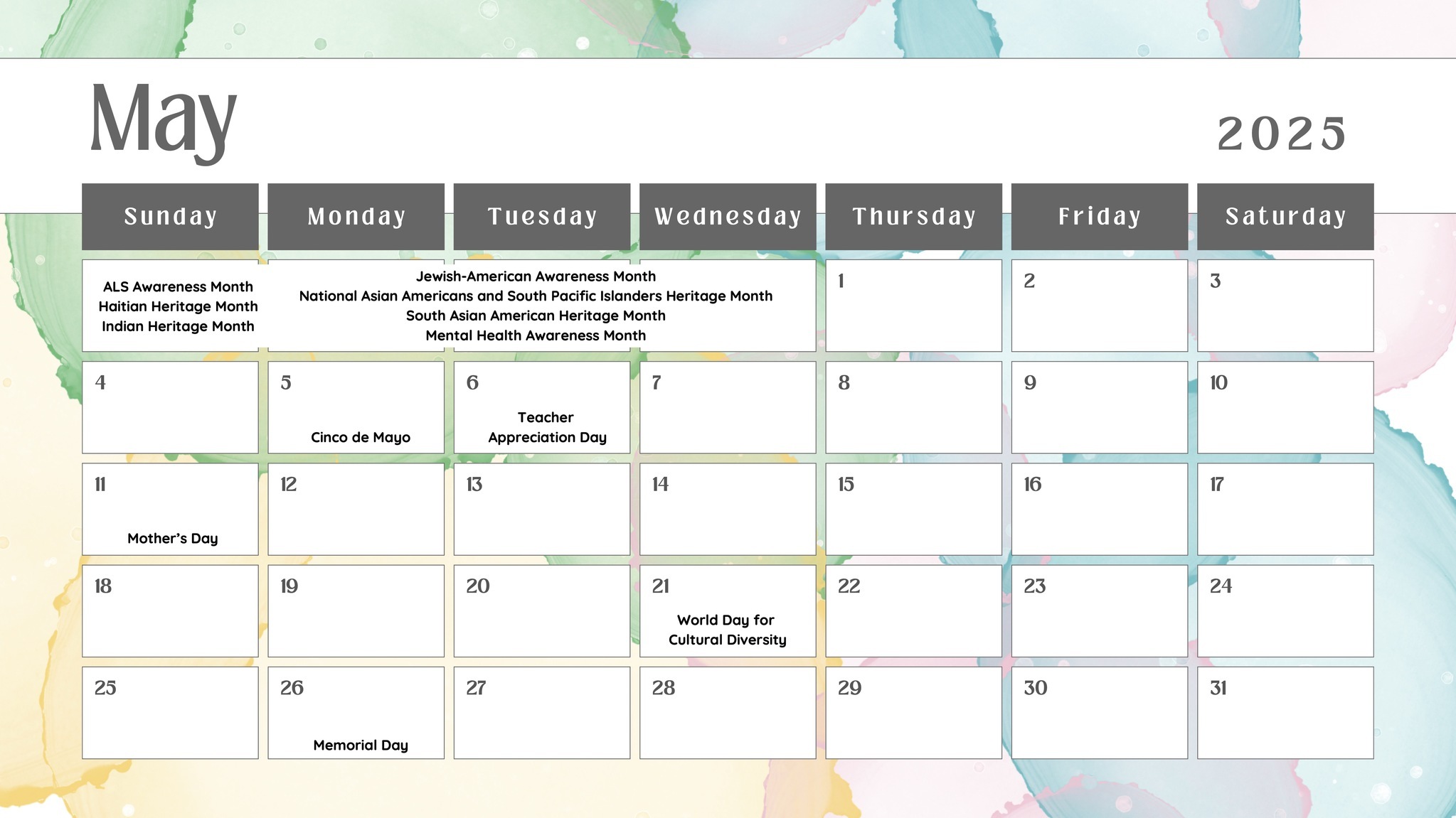 May 2025 DiB Calendar